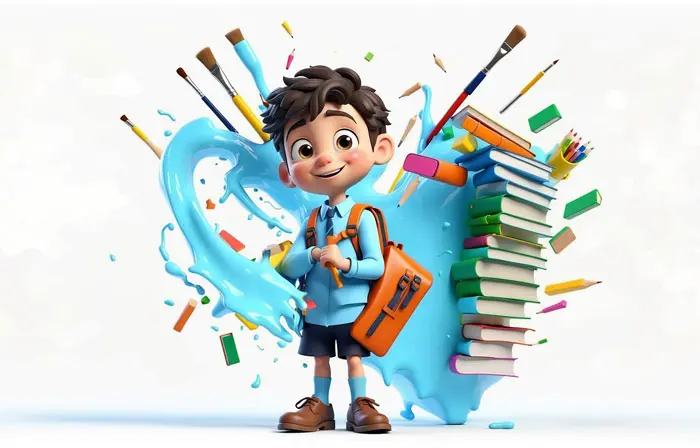 Back to School Concept Boy with School Bag in 3D Design Illustration image